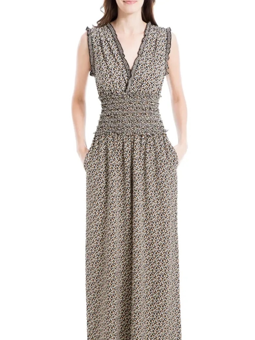 Max Studio Brown Black Leaf Jumpsuit / Romper M